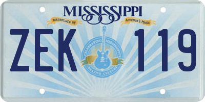 MS license plate ZEK119