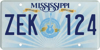 MS license plate ZEK124