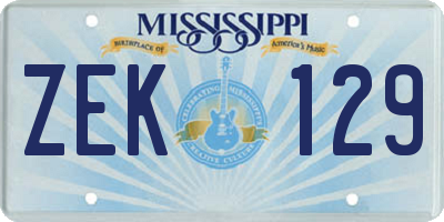 MS license plate ZEK129