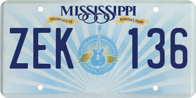 MS license plate ZEK136