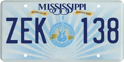 MS license plate ZEK138