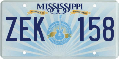 MS license plate ZEK158