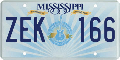 MS license plate ZEK166