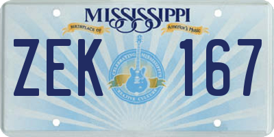 MS license plate ZEK167