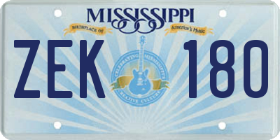 MS license plate ZEK180