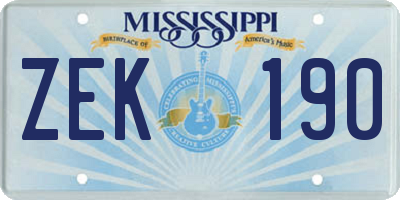 MS license plate ZEK190