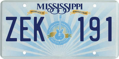 MS license plate ZEK191