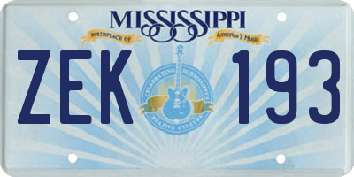 MS license plate ZEK193