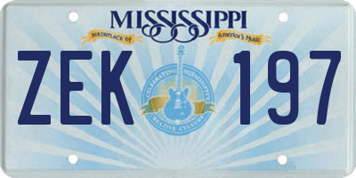 MS license plate ZEK197