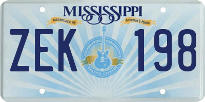 MS license plate ZEK198