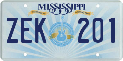 MS license plate ZEK201