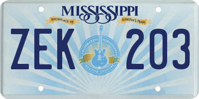 MS license plate ZEK203