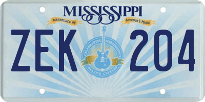 MS license plate ZEK204