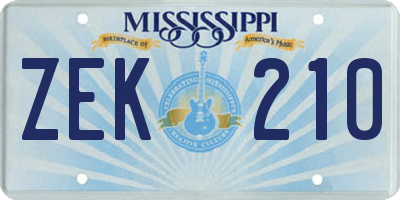 MS license plate ZEK210