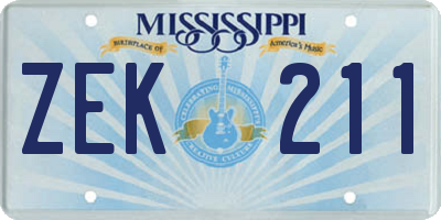 MS license plate ZEK211