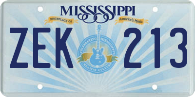 MS license plate ZEK213