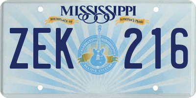 MS license plate ZEK216