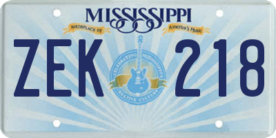 MS license plate ZEK218