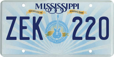 MS license plate ZEK220