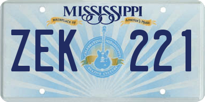 MS license plate ZEK221