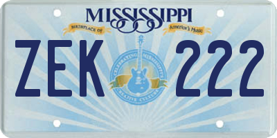 MS license plate ZEK222