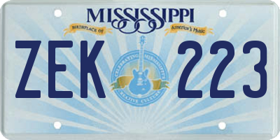 MS license plate ZEK223