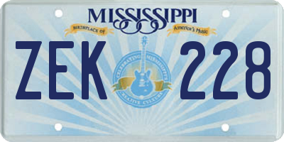 MS license plate ZEK228