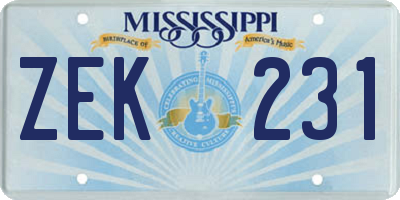 MS license plate ZEK231