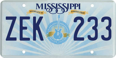 MS license plate ZEK233