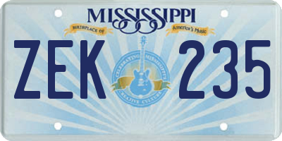 MS license plate ZEK235