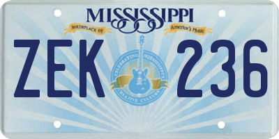 MS license plate ZEK236