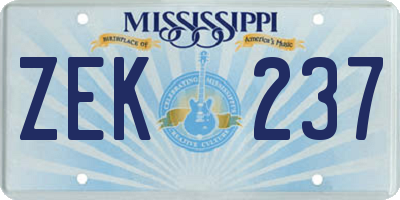 MS license plate ZEK237