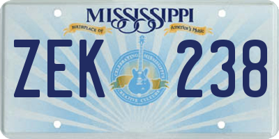MS license plate ZEK238