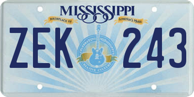 MS license plate ZEK243