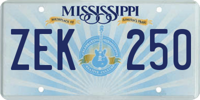 MS license plate ZEK250