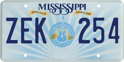MS license plate ZEK254