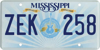 MS license plate ZEK258
