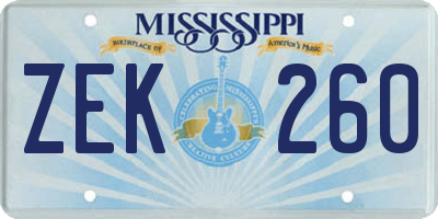 MS license plate ZEK260