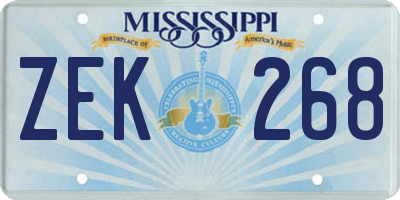 MS license plate ZEK268