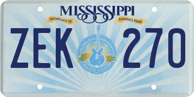 MS license plate ZEK270