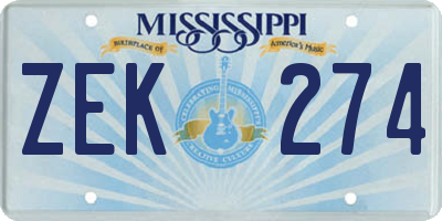 MS license plate ZEK274
