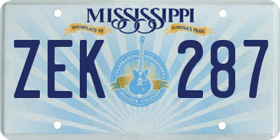 MS license plate ZEK287