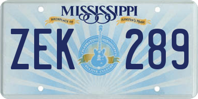 MS license plate ZEK289