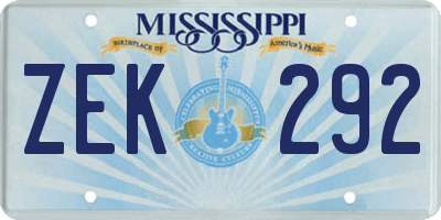 MS license plate ZEK292