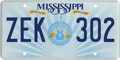 MS license plate ZEK302