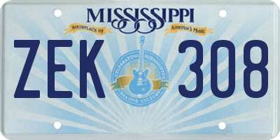 MS license plate ZEK308