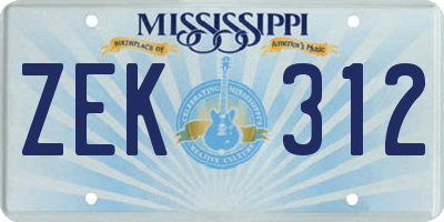 MS license plate ZEK312