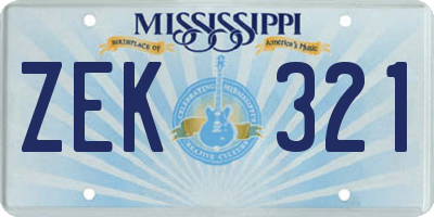 MS license plate ZEK321