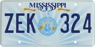 MS license plate ZEK324