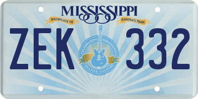 MS license plate ZEK332